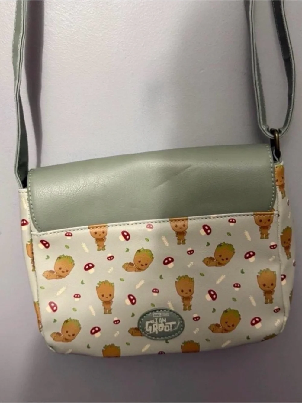 Her Universe Green Groot Crossbody Bag with Red Mushroom